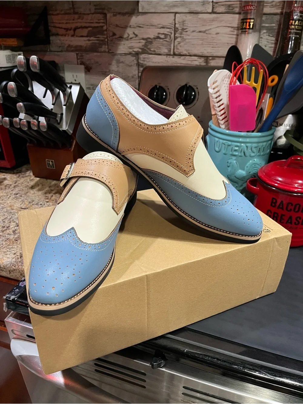 Men's Two-Tone Blue & Cream Monk Strap Dress Shoes